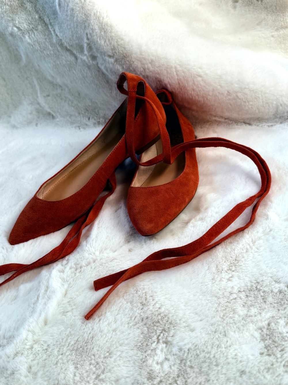Vince Camuto Rust Suede Pointed-Toe Lace-Up Flats